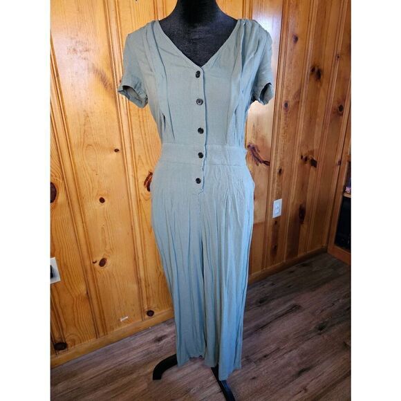 Maurices Women’s Utility Pocket Button Front Overall Jumpsuit Green Size Small - Picture 1 of 9
